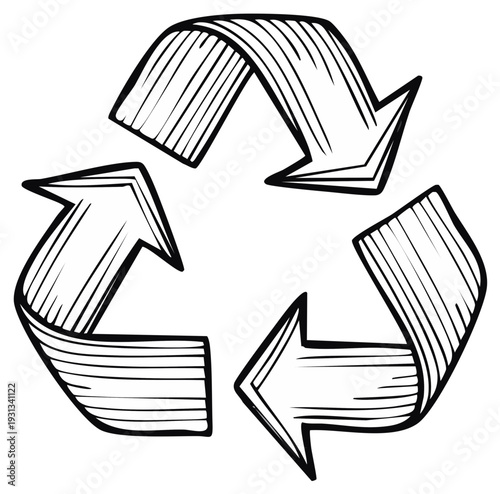 Hand-drawn recycle symbol, circular arrows, environment protection, sustainability