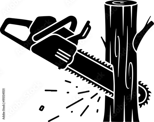 chainsaw cutting silhouette vector illustration
