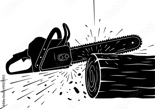 chainsaw cutting silhouette vector illustration
