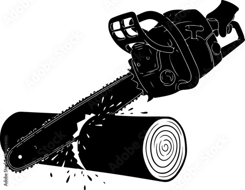 chainsaw cutting silhouette vector illustration