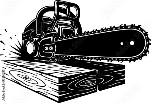 chainsaw cutting silhouette vector illustration
