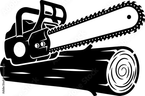 chainsaw cutting silhouette vector illustration