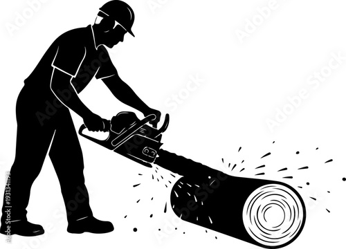 chainsaw cutting silhouette vector illustration