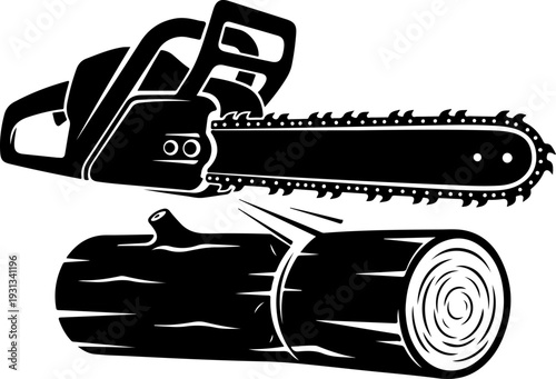 chainsaw cutting silhouette vector illustration