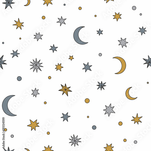 Stars and Moons Pattern Illustration Design.