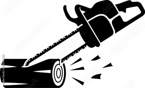 chainsaw cutting silhouette vector illustration