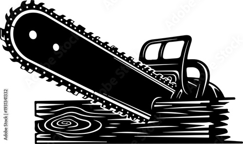 chainsaw cutting silhouette vector illustration