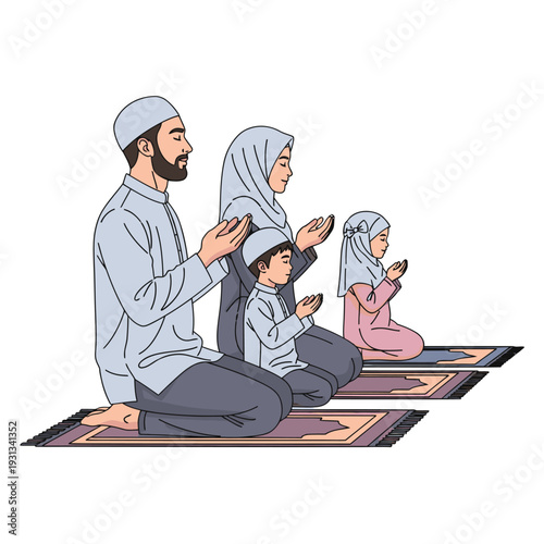Family Praying Together on Prayer Mats 1.