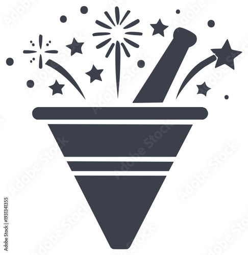 Celebration Mortar and Stars Festive Illustration Vector Icon Party Favors Surprise Event Fireworks