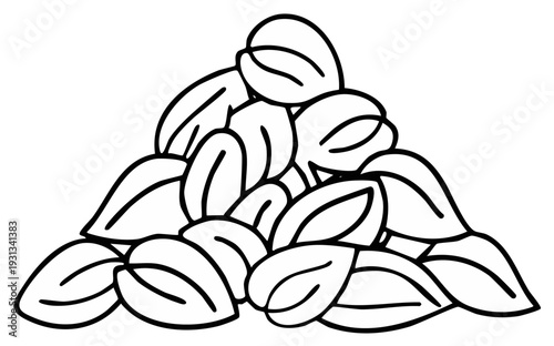 Outline illustration of a pile of almonds against a blank backdrop
