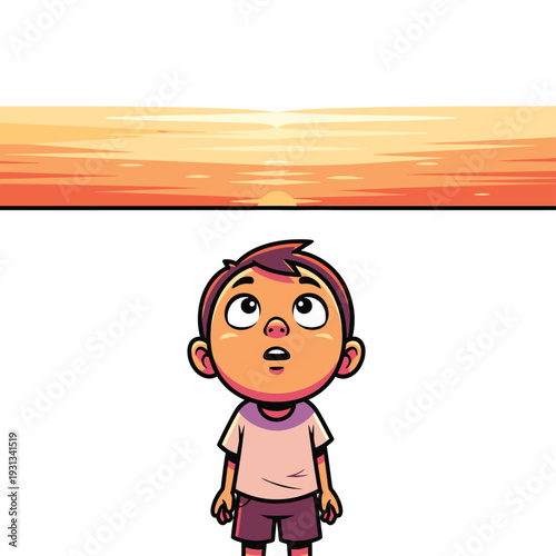 Cartoon Boy Standing Looking Surprised Facial Expression.