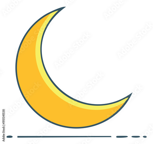 Simple flat design yellow crescent moon graphic isolated celestial body night sky element