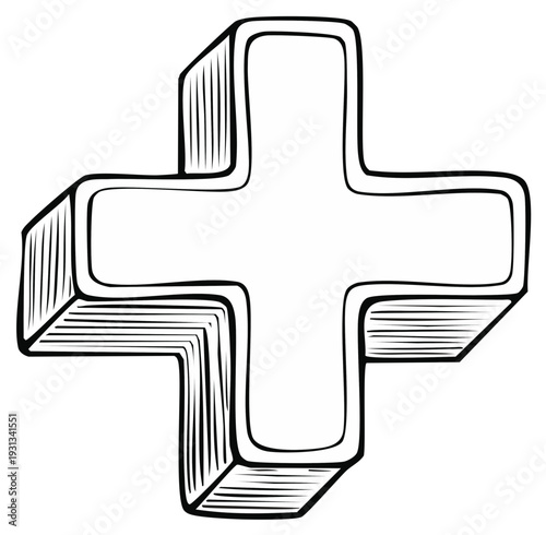 Hand Drawn Plus Sign Icon Isolated on White Background Simple Vector Art