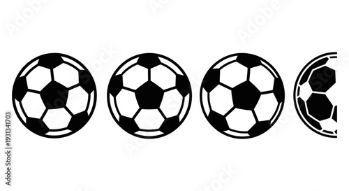 classic black and white soccer balls displayed on a pure white background ideal for sports games and team competition graphics
