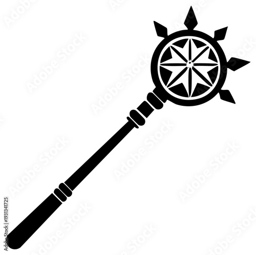 Fantasy Staff with Starburst Emblem and Spikes for Magic or Authority