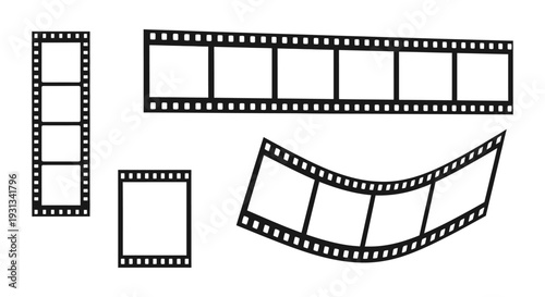 classic film strip reel and cinema movie frames depicting media and entertainment concepts on a clean white background.