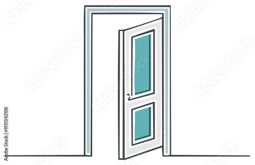 Modern style white door opening into bright space as a metaphor for opportunities and new beginnings