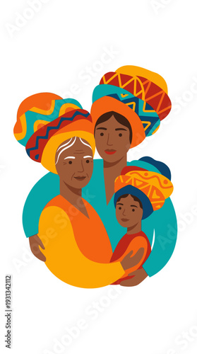 Diverse three generations of black women grandmother mother and child embracing family love and unity