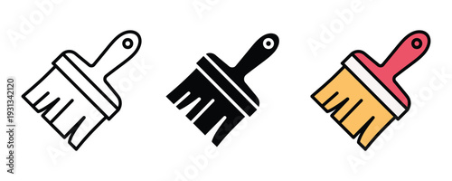 Paint brush icon set. Home renovation, interior wall painting, and decorating tool symbol for DIY, construction, and art design. Vector Illustration