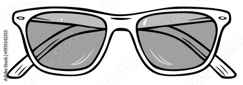 Classic white framed sunglasses with gray lenses and black outline detail isolated on white.