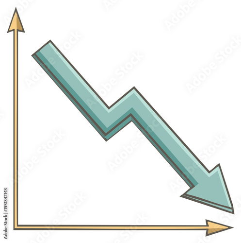 Illustration of a falling arrow chart representing financial crisis, economic recession, and business failure