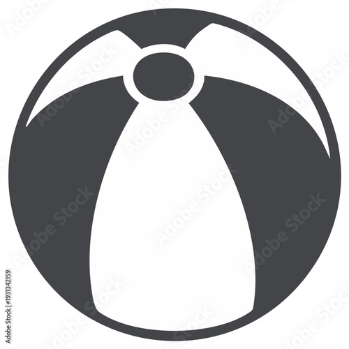 Monochrome graphic icon of a classic striped inflatable beach ball for summer recreation