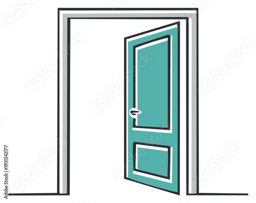 Open Doorway in Teal and Gray with White Trim Offers an Invitation Into a Building or Home