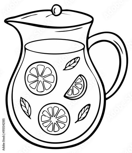 Illustration of a pitcher with sliced citrus and mint leaves