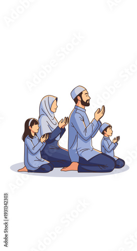 Family Praying Together Islamic Illustration 1.
