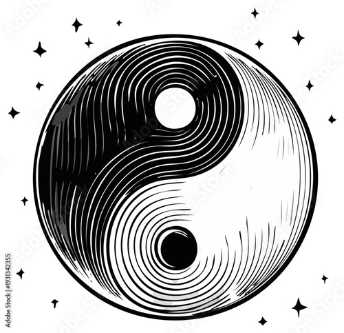 Intricate Yin Yang Symbol with Stars: Harmony and Balance