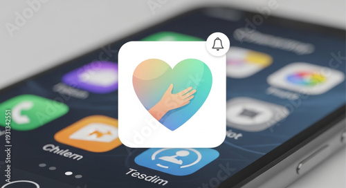Smartphone with heart icon notification for a caring app.