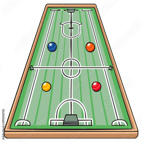 Sjoelbak Board Game Top View with Puck Ready for Play. Traditional Dutch Shuffleboard Game