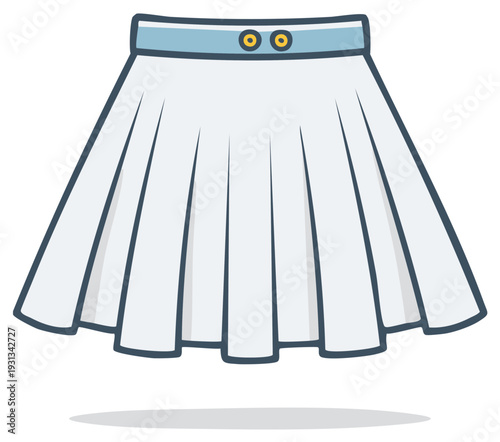 White pleated skirt with blue waistband cartoon vector illustration