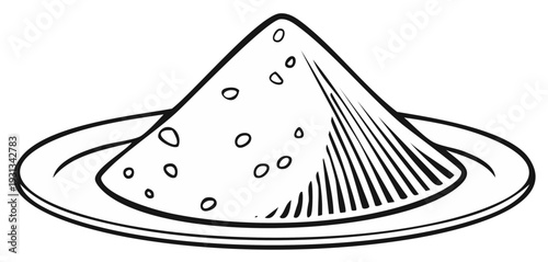 Line Art Illustration of Mochi Rice Cake Dessert on a Plate with Textured Surface
