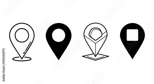 collection of stylized map pins and location markers perfect for navigation app icons or ui design elements.