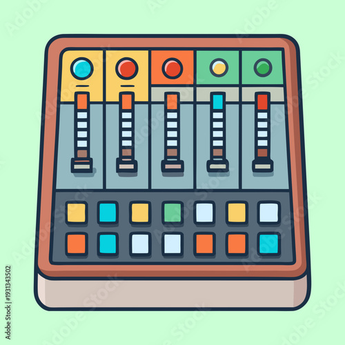 Cartoon Style Audio Mixer Console for Music Production and Sound Engineering