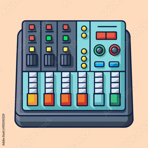 Colorful Cartoon Illustration of a Music Production or DJ Mixing Console