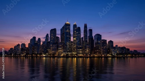 Wallpaper Mural Magnificent city skyline reflecting in water during twilight with vibrant sky Torontodigital.ca
