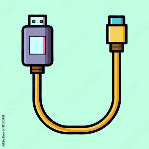 Vibrant illustration of a USB and HDMI cable on a light teal background