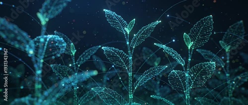 Digital plant growth future technology farm innovation data network ecology abstract green environment cyber garden glowing leaf nature concept art modern agriculture smooth creation video style