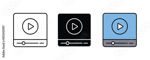 Video player interface icon set. Digital media streaming, online movie watch, and social media video content symbol for web and mobile app design. Vector Illustration.