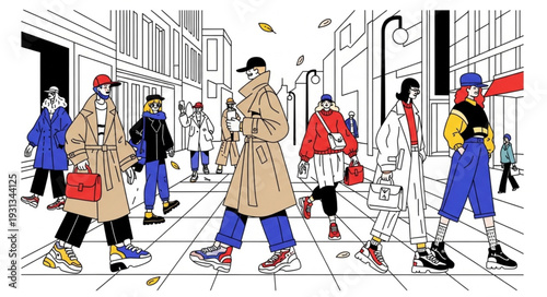 Diverse group of people walking on a city street.