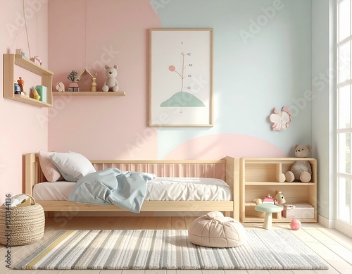 Pastel Minimal Kids Room Interior with Growth Chart