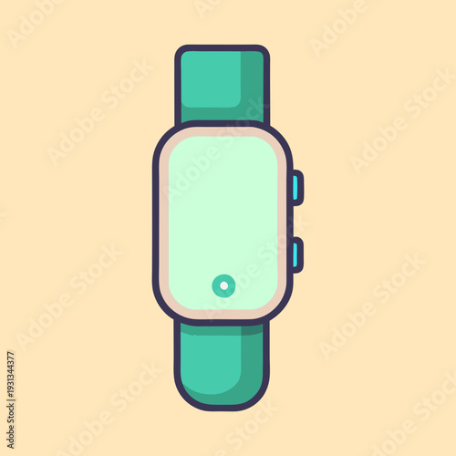 Illustration of a modern teal smart watch with a cream background