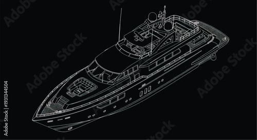 Speed Boat Blueprint – Luxury Motorboat Engineering CAD Technical Drawing