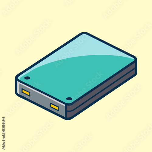 Isolated portable power bank with charging ports on a light yellow background