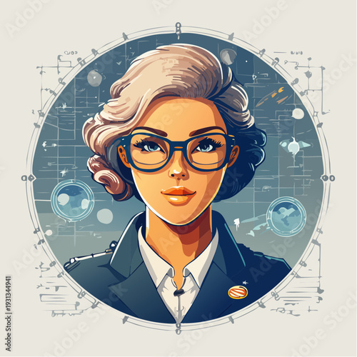 Illustration of a confident blonde woman wearing glasses.