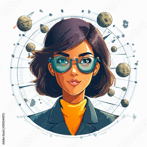 Vector illustration of a confident female scientist with glasses.