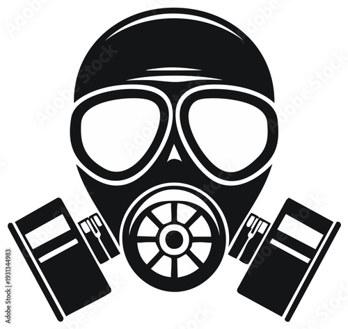 Black and white gas mask symbol for protection against toxic elements and air pollution