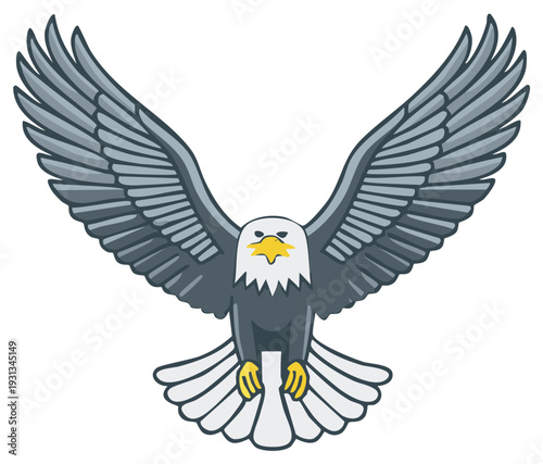 Majestic bald eagle with wings spread wide in flight illustration
